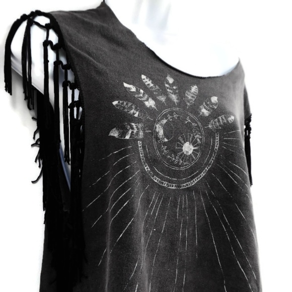 Emma & Sam Tops - Emma & Sam Tank Distressed Feathers Fringe S
